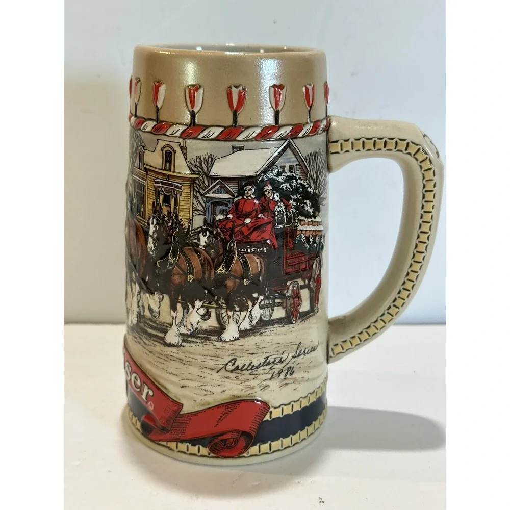 Budweiser B‎ Series Beer Mug Stein 1986 Vintage Collectible Christmas Ceramarte